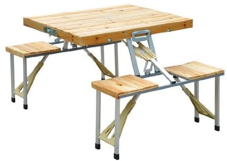 Table de Camping-Car Pique-Nique Pliante en Bois avec 4 sieges